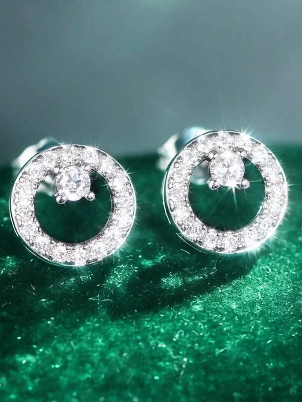 Shiny Cubic Zirconia Rose Gold Circle Stud Earrings - Women